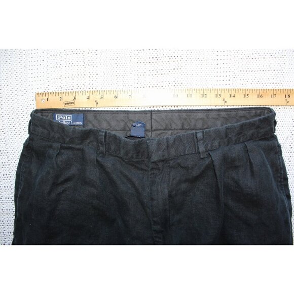 VTG Polo Ralph Lauren 100% Linen men's Black Trousers W34 X 32 Pleated Pants - Picture 3 of 6
